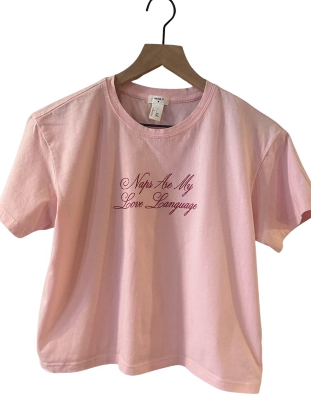 Forever 21 Baby Pink Cropped Cotton Boxy Graphic Tee - Naps Are My Love Language